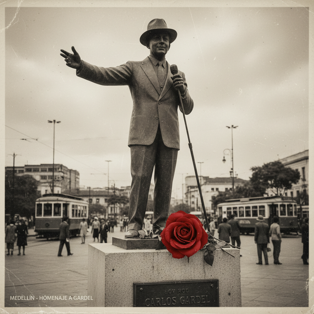 Homenaje a Carlos Gardel en Medellín, atmósfera vintage