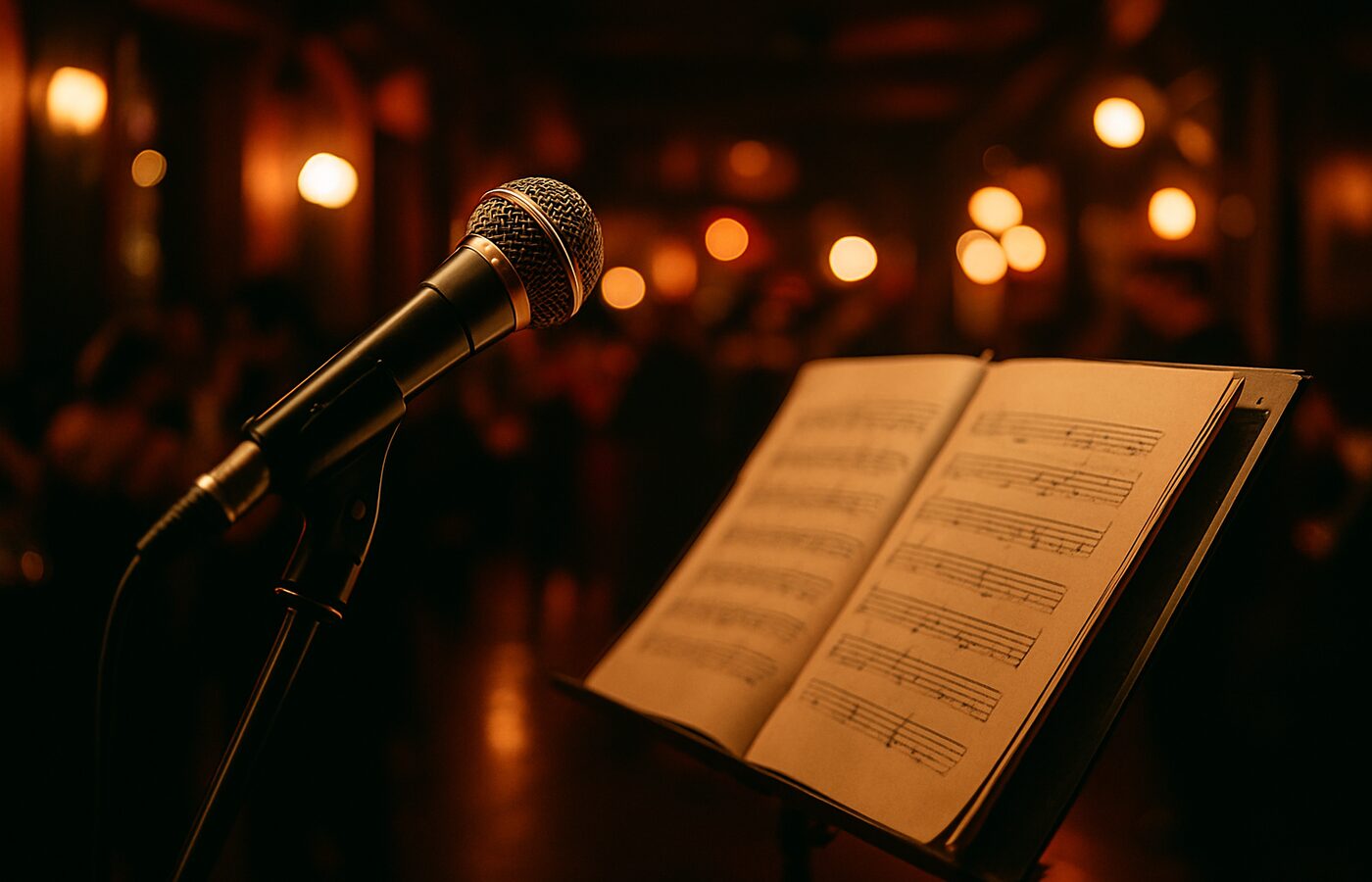 Cantor de tango en Medellín: escenario y micrófono